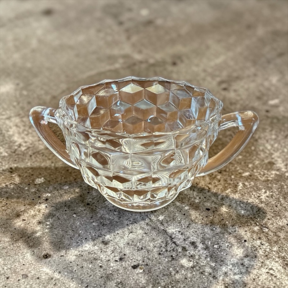 Vintage Fostoria American clear glass sugar bowl. Cubist pattern - Picture 3 of 4